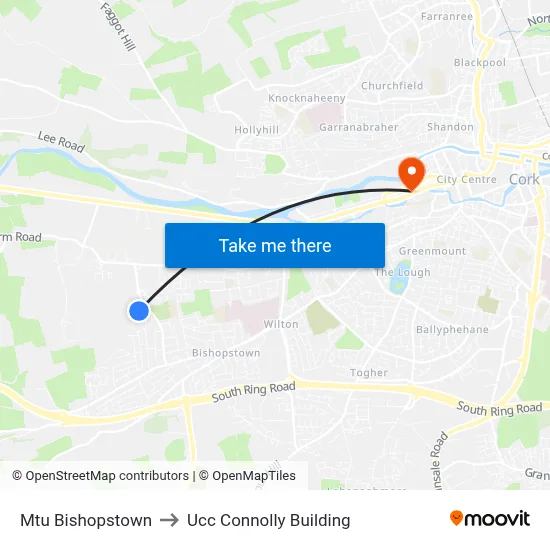 Mtu Bishopstown to Ucc Connolly Building map