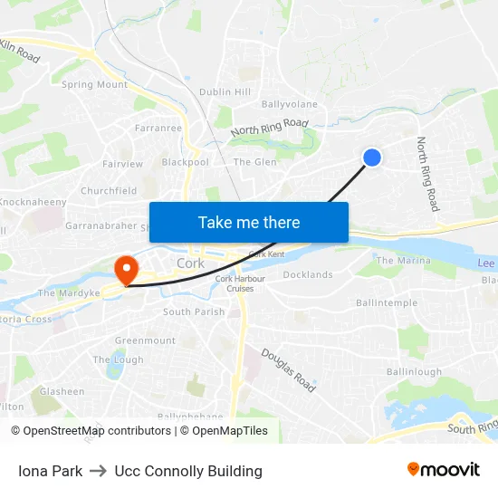 Iona Park to Ucc Connolly Building map