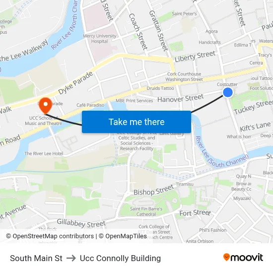 South Main St to Ucc Connolly Building map