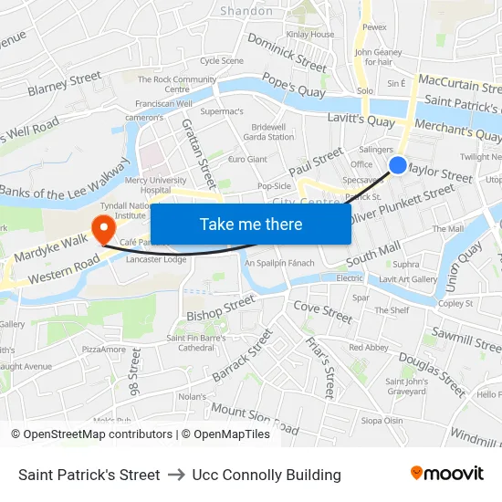 Saint Patrick's Street to Ucc Connolly Building map