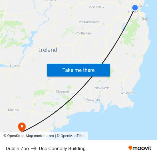 Dublin Zoo to Ucc Connolly Building map