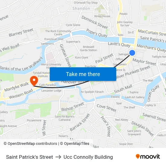 Saint Patrick's Street to Ucc Connolly Building map
