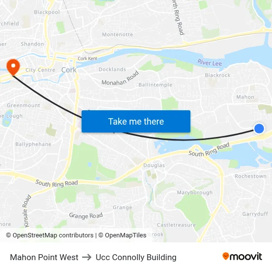 Mahon Point West to Ucc Connolly Building map