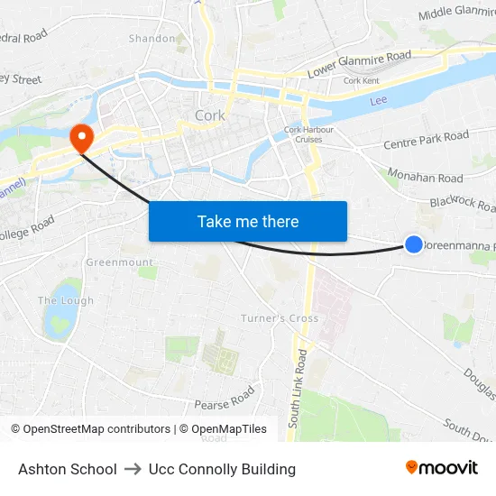 Ashton School to Ucc Connolly Building map