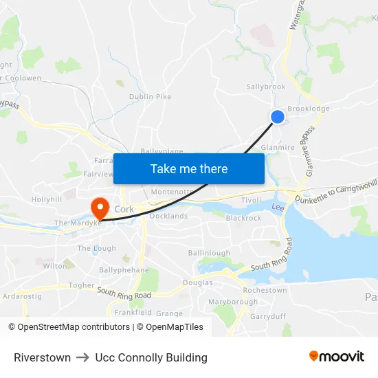 Riverstown to Ucc Connolly Building map