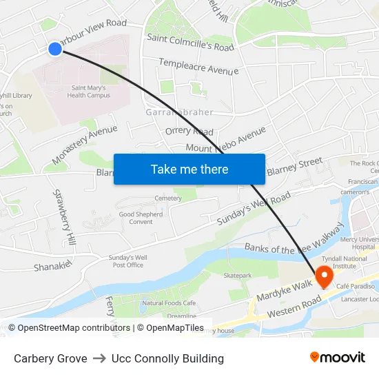 Carbery Grove to Ucc Connolly Building map
