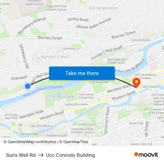 Sun's Well Rd to Ucc Connolly Building map