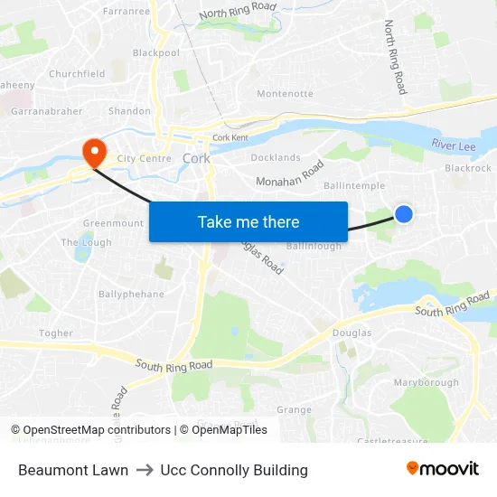 Beaumont Lawn to Ucc Connolly Building map