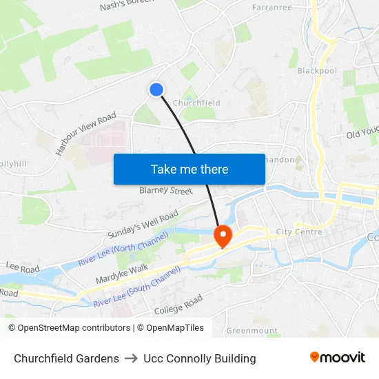 Churchfield Gardens to Ucc Connolly Building map