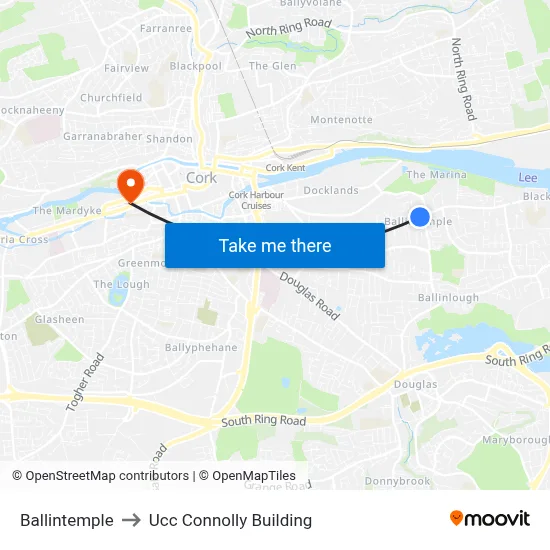 Ballintemple to Ucc Connolly Building map