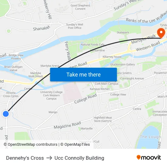 Dennehy's Cross to Ucc Connolly Building map