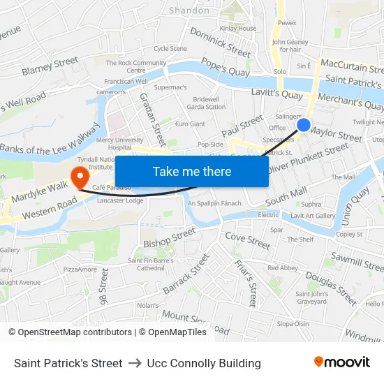 Saint Patrick's Street to Ucc Connolly Building map