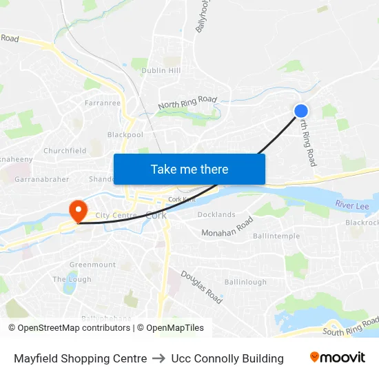 Mayfield Shopping Centre to Ucc Connolly Building map