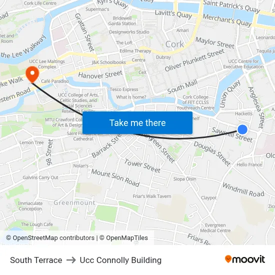 South Terrace to Ucc Connolly Building map