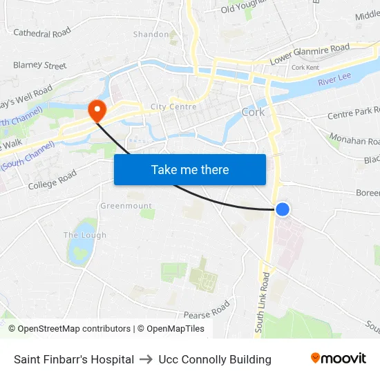 Saint Finbarr's Hospital to Ucc Connolly Building map