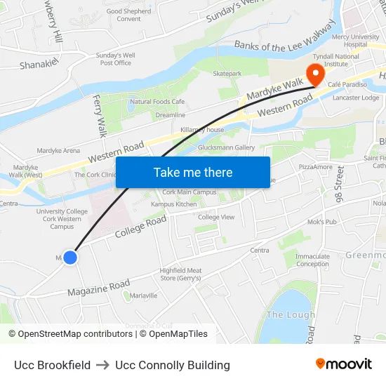 Ucc Brookfield to Ucc Connolly Building map