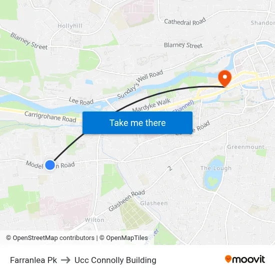 Farranlea Pk to Ucc Connolly Building map