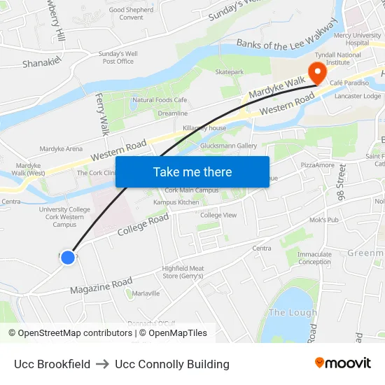 Ucc Brookfield to Ucc Connolly Building map