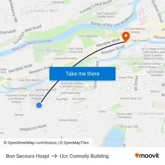 Bon Secours Hospl to Ucc Connolly Building map