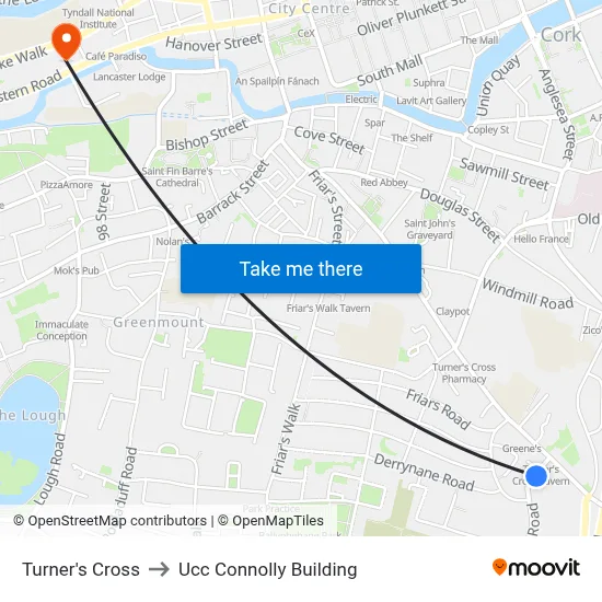 Turner's Cross to Ucc Connolly Building map