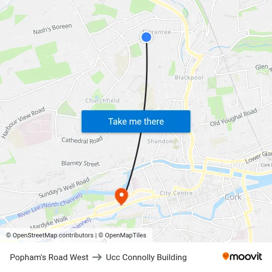 Popham's Road West to Ucc Connolly Building map