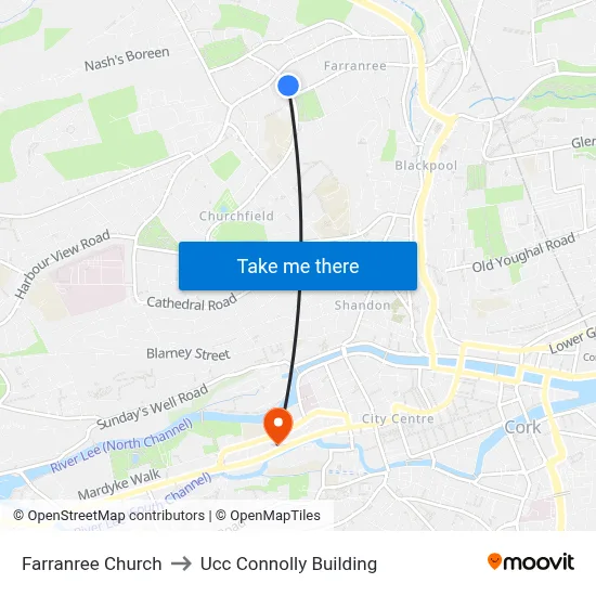 Farranree CH to Ucc Connolly Building map