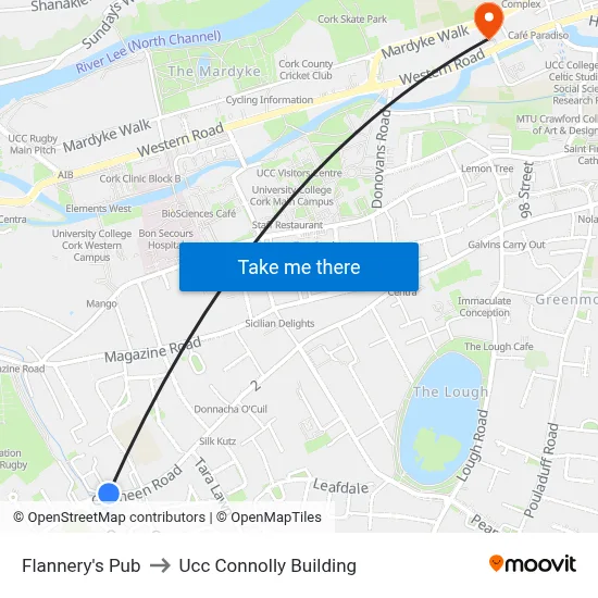 Flannery's Pub to Ucc Connolly Building map
