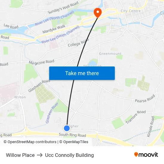 Willow Place to Ucc Connolly Building map