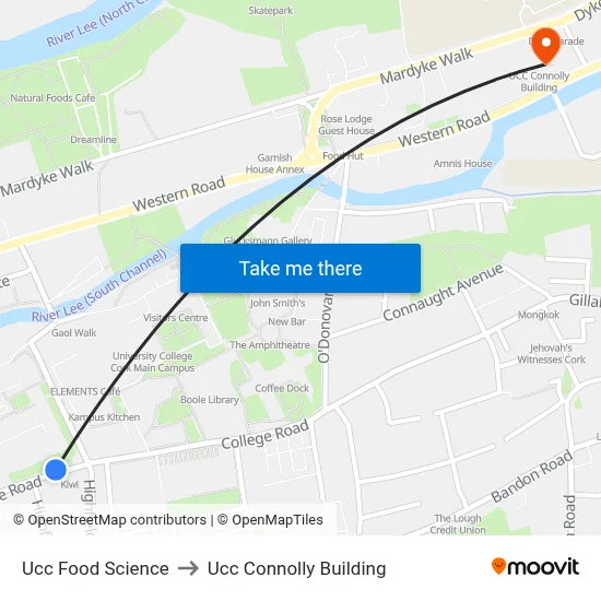 Ucc Food Science to Ucc Connolly Building map