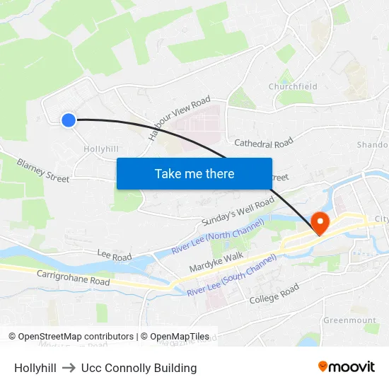 Hollyhill to Ucc Connolly Building map
