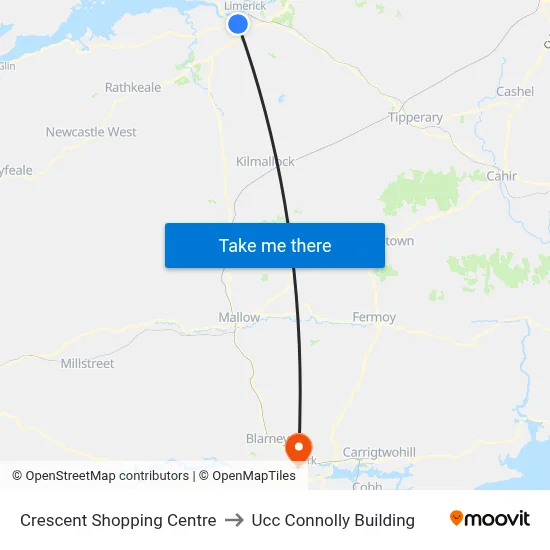 Crescent Shopping Centre to Ucc Connolly Building map