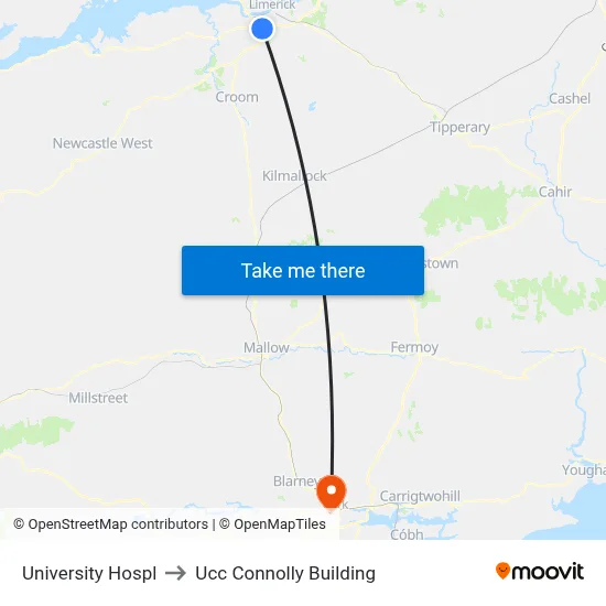 University Hospl to Ucc Connolly Building map