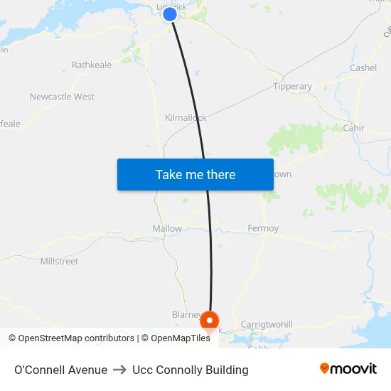 O'Connell Avenue to Ucc Connolly Building map
