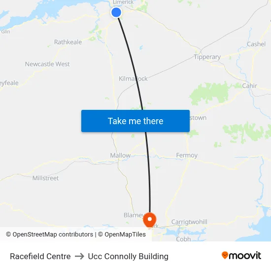 Racefield Centre to Ucc Connolly Building map