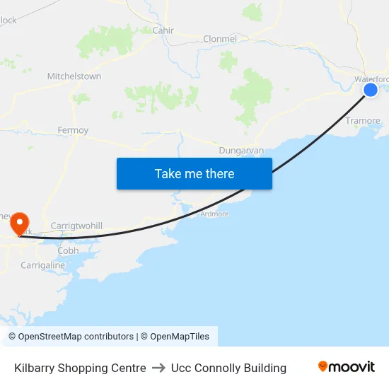Kilbarry Shopping Centre to Ucc Connolly Building map