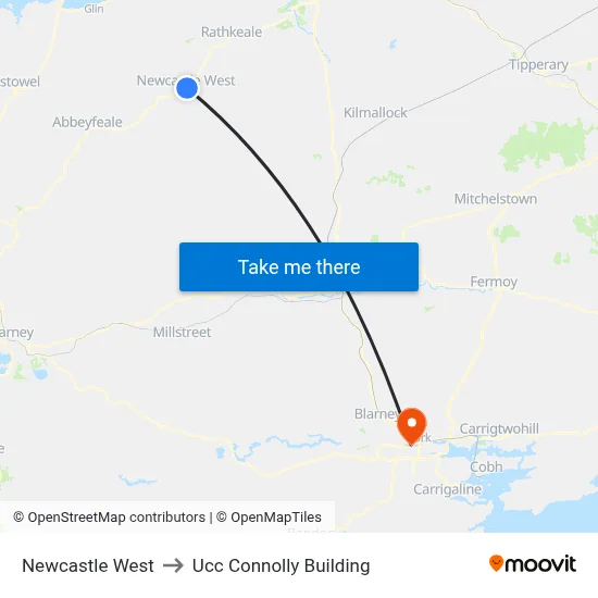 Newcastle West to Ucc Connolly Building map