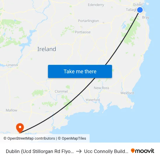 Dublin (Ucd Stillorgan Rd Flyover) to Ucc Connolly Building map