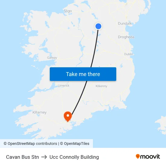 Cavan Bus Stn to Ucc Connolly Building map