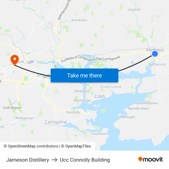 Jameson Distillery to Ucc Connolly Building map