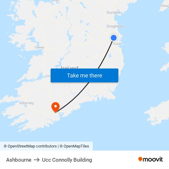 Ashbourne to Ucc Connolly Building map