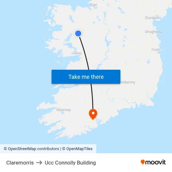 Claremorris to Ucc Connolly Building map