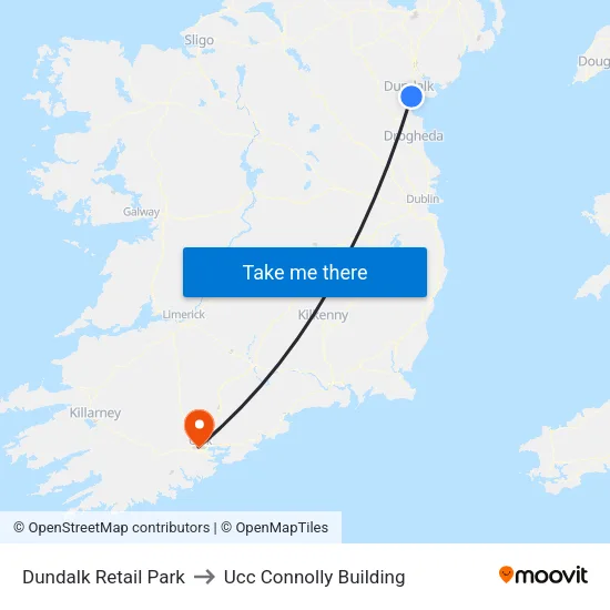 Dundalk Retail Park to Ucc Connolly Building map
