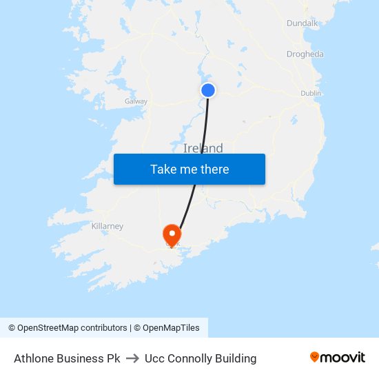Athlone Business Pk to Ucc Connolly Building map
