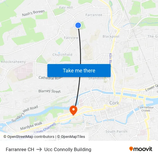 Farranree CH to Ucc Connolly Building map