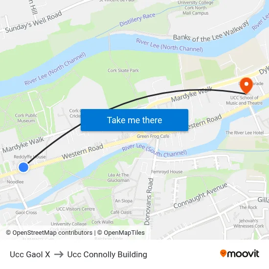Ucc Gaol X to Ucc Connolly Building map