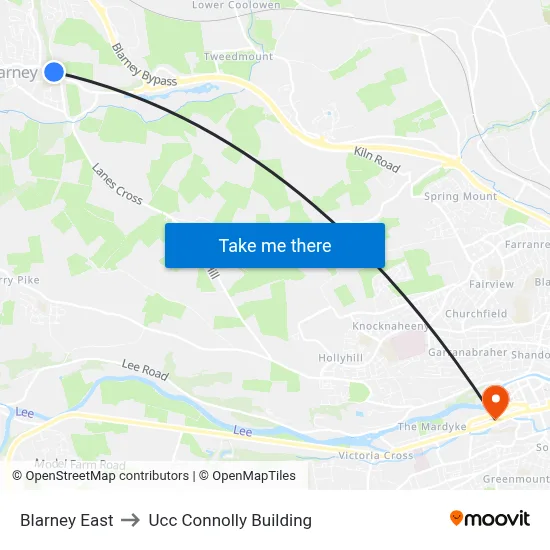 Blarney East to Ucc Connolly Building map