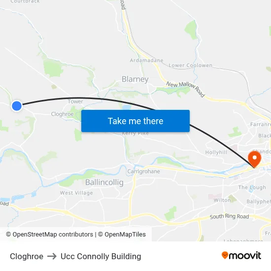 Cloghroe to Ucc Connolly Building map
