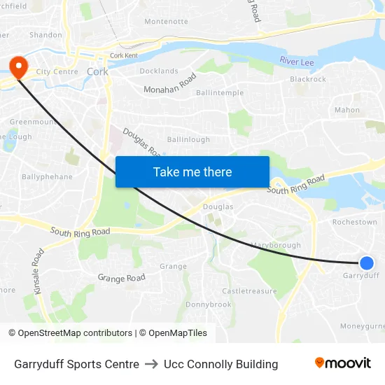 Garryduff Sports Centre to Ucc Connolly Building map