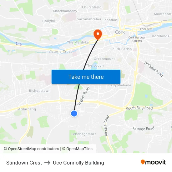 Sandown Crest to Ucc Connolly Building map