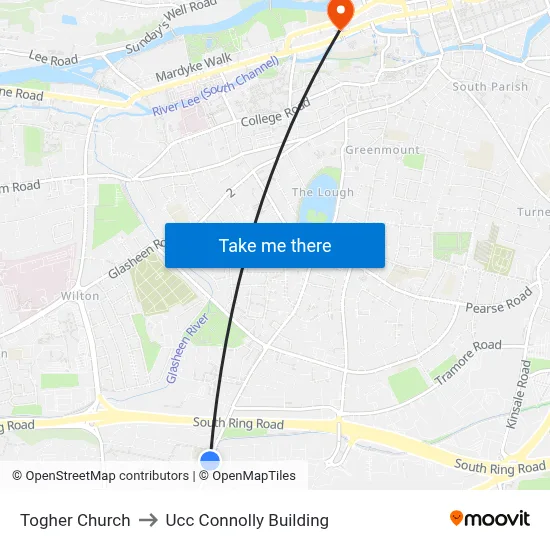 Togher Church to Ucc Connolly Building map